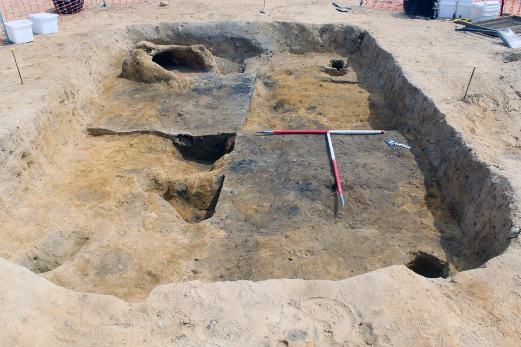 photo of SFB, opposite quarters of the floor have been removed, with oven in the top right corner